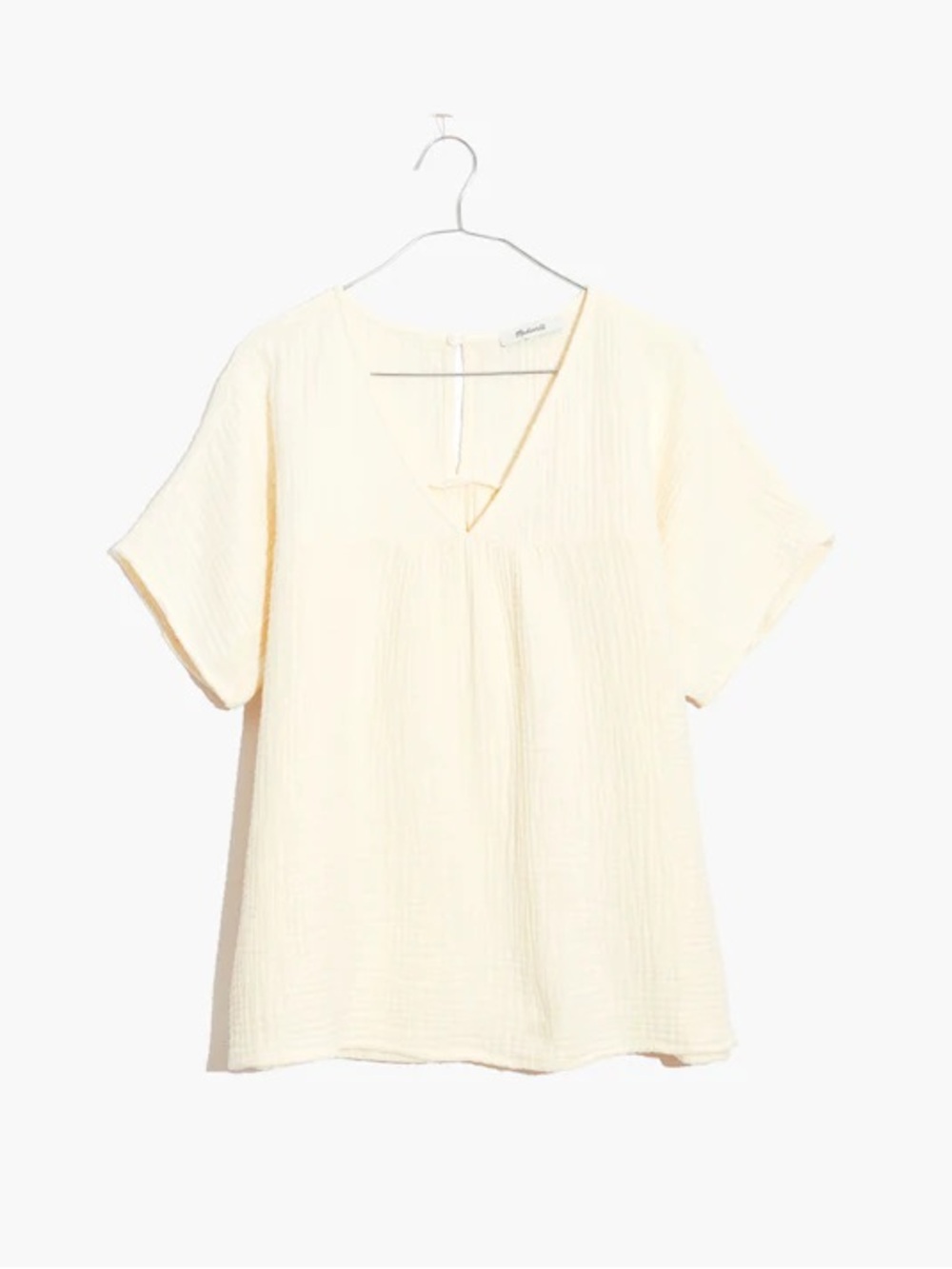 Madewell Cream Textured V-Neck Short Sleeve Top